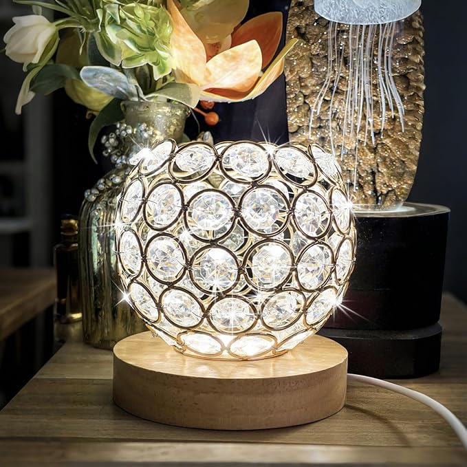 Crystal Mood Table Lamp, Small Decorative Sphere Light with Voice Control - 3 Lighting Modes Ambient Lighting for Tiny Bedroom & Living Room Decor, Aesthetic Gifts for Teen Girls