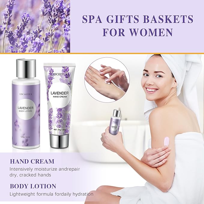 Gifts for Women, Birthday Gifts for Women, 9pc Lavender Bath and Body Gifts Set, Self Care Gifts Spa Gifts Basket, Relaxing Bath Sets for Mom, Girlfriend, Sister, Female Friends, Coworker