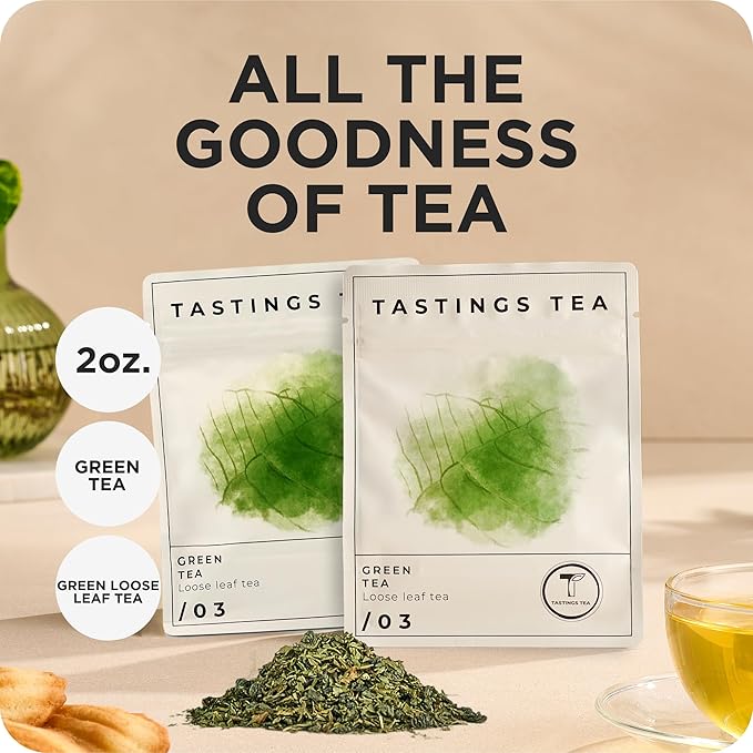 Tastings Tea Green Tea - 2.75 oz Loose Leaf | Enhanced Focus & Mental Clarity | Practice Mindfulness