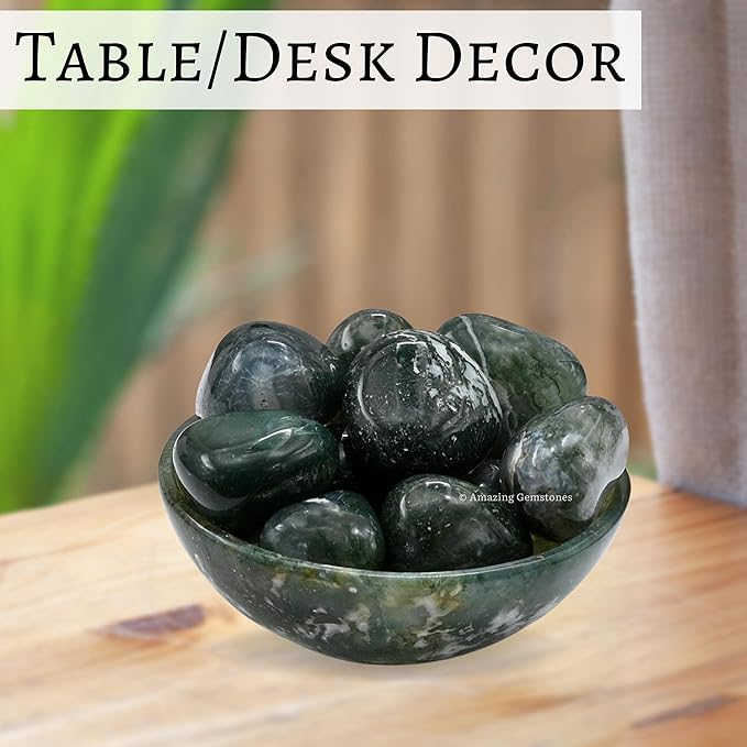 Amazing Gemstone Moss Agate Crystals and Healing Stones Tumbled - 1 oz Moss Agate Stones, Healing Stones for Energy Balance, Stress Relief - Premium Polished Gems Rocks for Meditation & Wellness