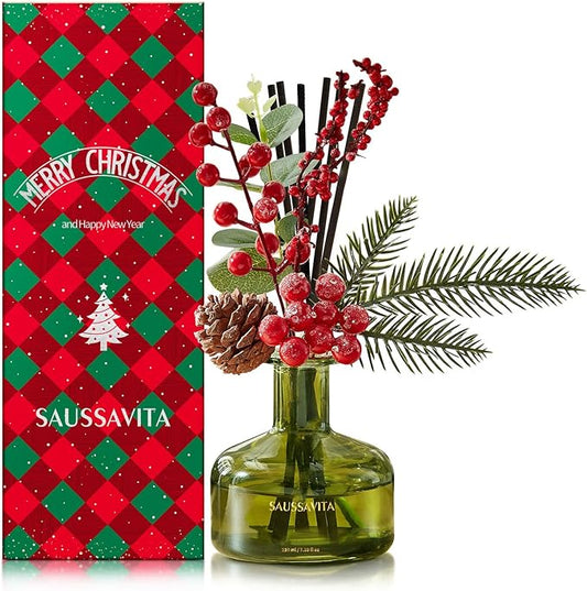 Flower Reed Diffusers Set, 7.10 oz Christmas Cedar Scented Diffuser with 7 Sticks, Long Lasting Home Fragrance for 120 Days, Perfect for Bathroom, Shelf Decor, Air Fresheners