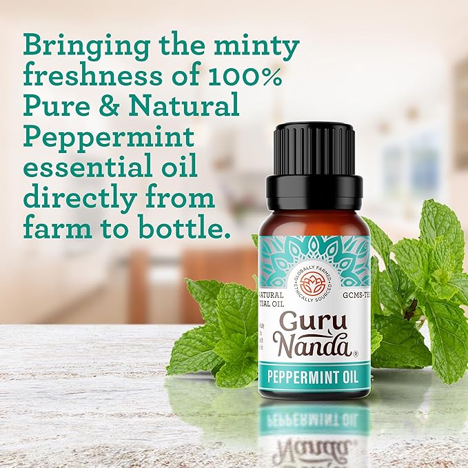 GuruNanda Peppermint Essential Oil, 100% Pure, Natural & Undiluted Aromatherapy Oil for Diffusers & DIY Recipes, Invigorating Scent Supports Focus and Clarity (2X0.5 Fl Oz)