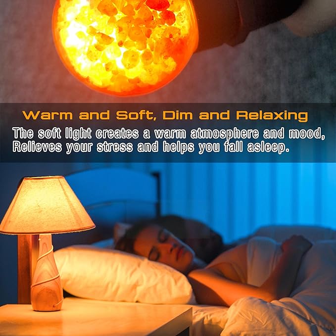 Himalayan Salt Lamp LED Light Bulbs, E26 2200K Warm Amber Pink, 3W Mood Lighting Night Light, E26 G45 Salt Rock Stress Relief Bulbs for Bedroom, Decor, Sleep Light, Non-Dimmable, 2pack