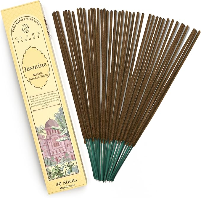 Incense Sticks, Jasmine Incense, Made with Natural Ingredients, Hand Rolled Aromatic Masala, 40 Stick Pack, 45-60 Minute Burn Time, Best for Home Fragrance, Meditation, Yoga, Spiritual Healing