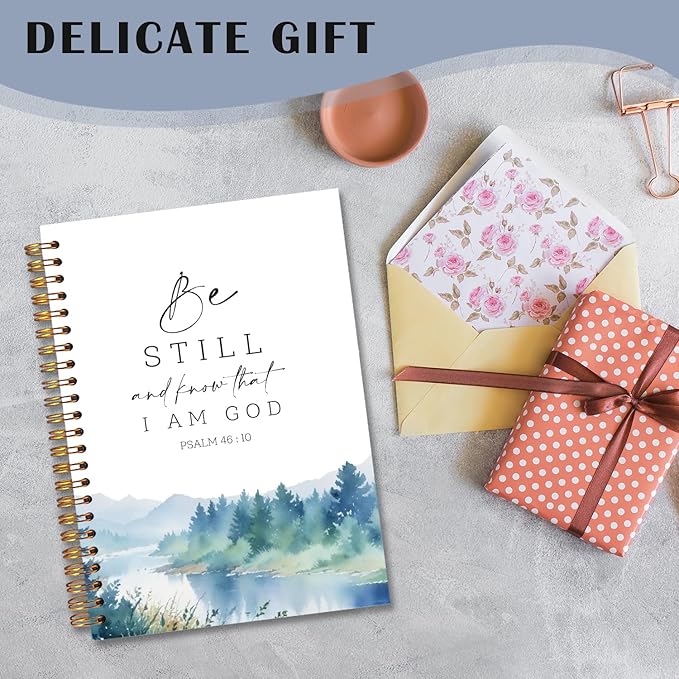 Be Still and Know That I Am God Christian Spiral Notebooks, Psalm 46:10 Bible Verse Journal, Scripture Journals for Writing, Religious Notebook for Note Taking, 5.5x8.3 Inch