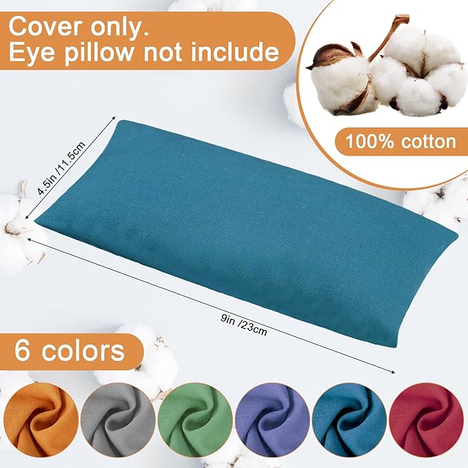 6 Pack Washable Cotton Eye Pillow Case Removable Unscented Zippered Eye Pillow Cover 9.06 x 4.53 Inches for Yoga Relaxation Sleeping Meditation Spa Migraine Relief Massage Accessories