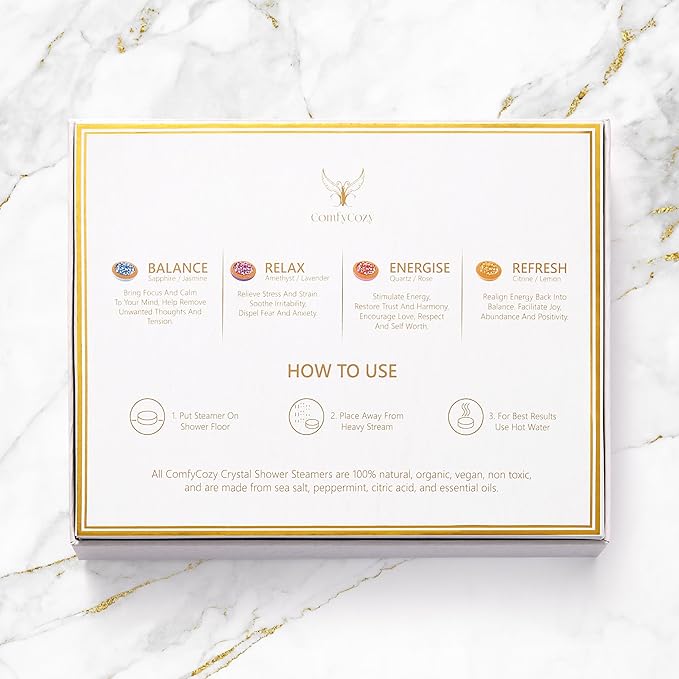 ComfyCozy Crystal Shower Steamers - 100% Natural Organic 8 Pack Aromatherapy Bombs - Luxury Spa Beauty Self Care Relaxation Gifts - Birthday Gift for Women Mom Mother Wife Her Cool Accessories Ideas