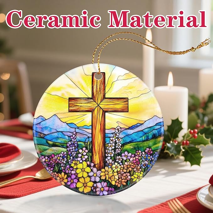 Christmas Ornament, Christmas Decoration, Ceramic-Style Cross Ornament, Heirloom Keepsakes, Holiday Ornaments, Religious Gifts, Unique Xmas Gift, Christian Gifts, Gift Idea