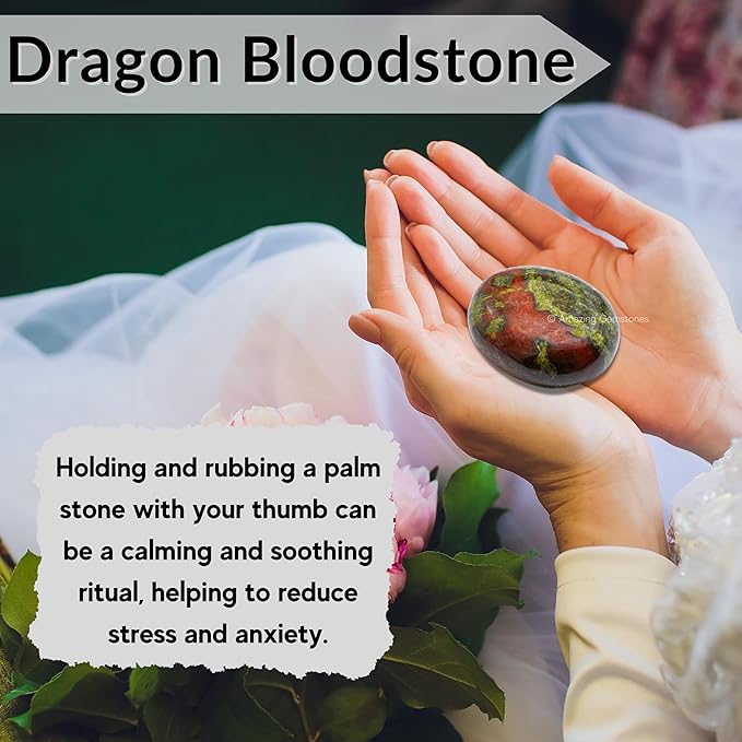 Amazing Gemstone Dragon Bloodstone Crystals and Healing Stones - Large Palm Stone Crystals Piedra - Crystal for Good Luck, Positive Energy, Meditation - Unique Stocking Stuffers and Birthday Gifts