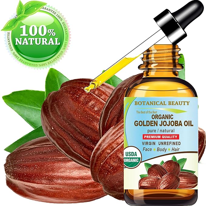 Botanical Beauty Organic JOJOBA OIL 100% Pure Natural VIRGIN UNREFINED Cold-Pressed Carrier Oil 1 Fl oz 30 ml for Face, Skin, Body, Hair, Lip, Nails. Rich in Vitamin E, Omega 6, Omega 9