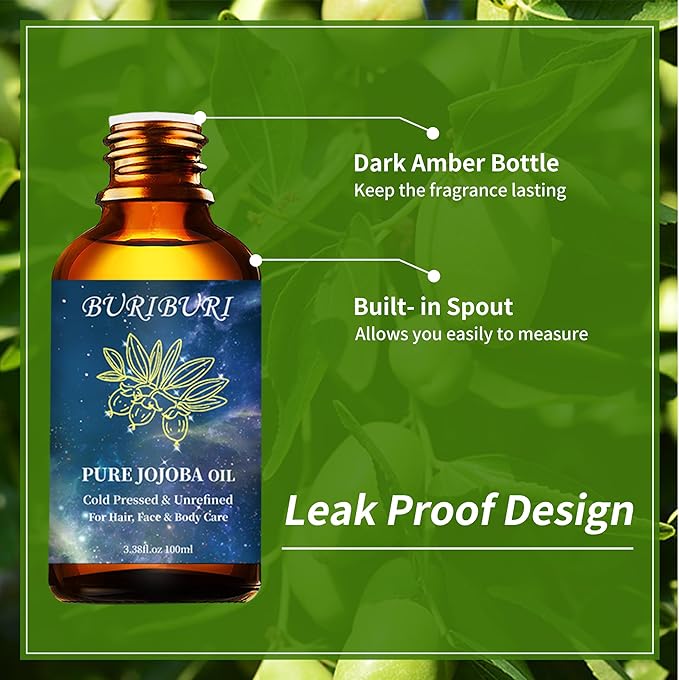 BURIBURI 100% Pure Organic Jojoba Carrier Oil, 100ml/3.38fl.oz