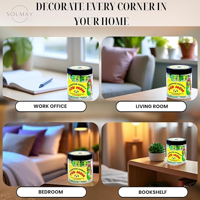 Motivational Pickle Jar for Mom – 60 Affirmations & Positive Quotes | Funny Gift Idea for Mothers, Adults, College Girls | Self Care, Positive Cards, Just Because Gift, Cute Desk Decor