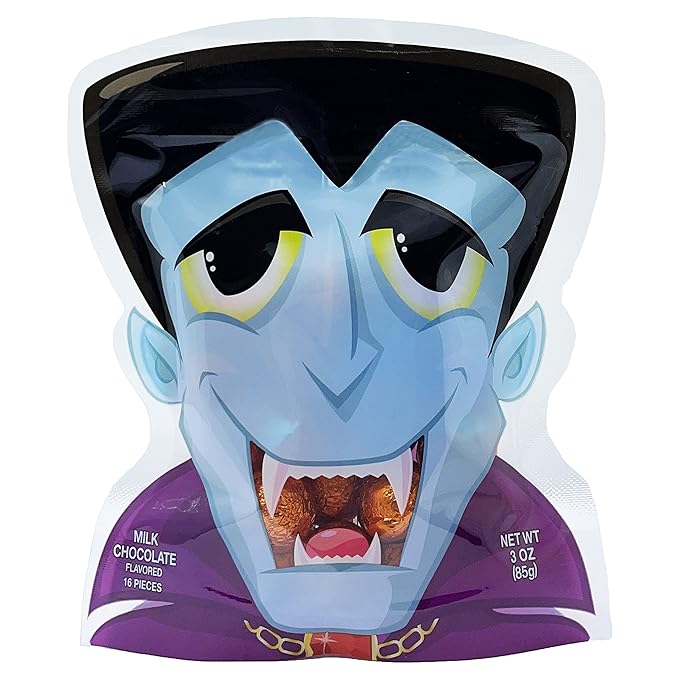 Halloween Party Pals Big Milk Chocolate, Holiday Treats, Chocolaty 'n Smooth, Individually Wrapped, Kosher Certified (Dracula Chocolate, Single)