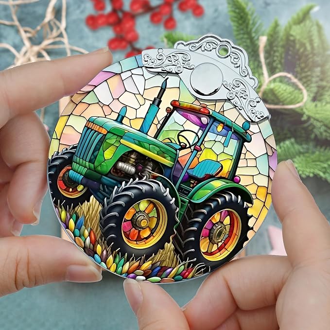 Christmas Ornament, Tractor Christmas Decor, Tractor Ornaments for Christmas Tree, Stained Glass Ornament, Tractor Gifts, Holiday Decorations and Xmas Gifts Ideas