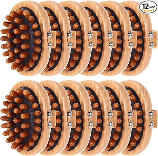 Patelai 12 Pack Wooden Lymphatic Massage Tools with Air Cushion & Elastic Band Cellulite Remover & Body Shaping Kit Meridian Brush, Gua Sha Comb for Scalp, Muscle Pain Relief & Hair Growth