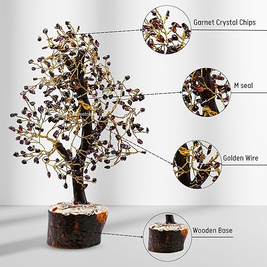 Amazing Gemstone Crystals and Healing Stones Birthday Gifts for Women - Garnet Crystal Tree of Life Home Decor Stocking Stuffers, Bookshelf, Room, Meditation Gift for Mom Dad, Unique Birthday Gifts