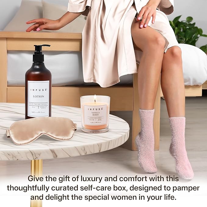 17-Piece Luxury Gift Set with Robe | Complete INFUSÉ White Tea & Coconut Bath Collection | Self-Care Kit with Bath Bombs, Face Masks & Hair Care | Bridesmaid, Mom, Wife, Grandma or Loved Ones