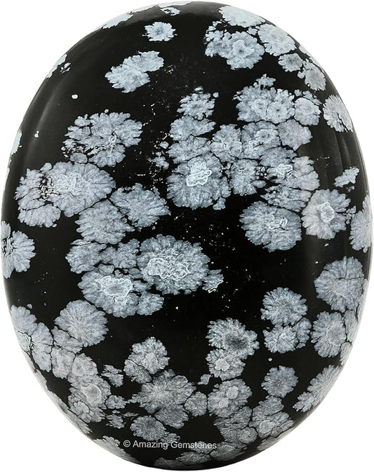 Amazing Gemstone Snowflake Obsidian Crystals and Healing Stones - Large Palm Stone Crystals Piedra - Crystal for Good Luck, Positive Energy, Meditation - Unique Stocking Stuffers, Gifts for Women