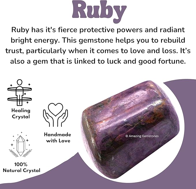 Amazing Gemstone Ruby Crystals and Healing Stones Tumbled - 1 Oz Ruby Stone Gem Stones, Natural Healing Stones for Energy Balance, Stress Relief - Polished Gems Rocks