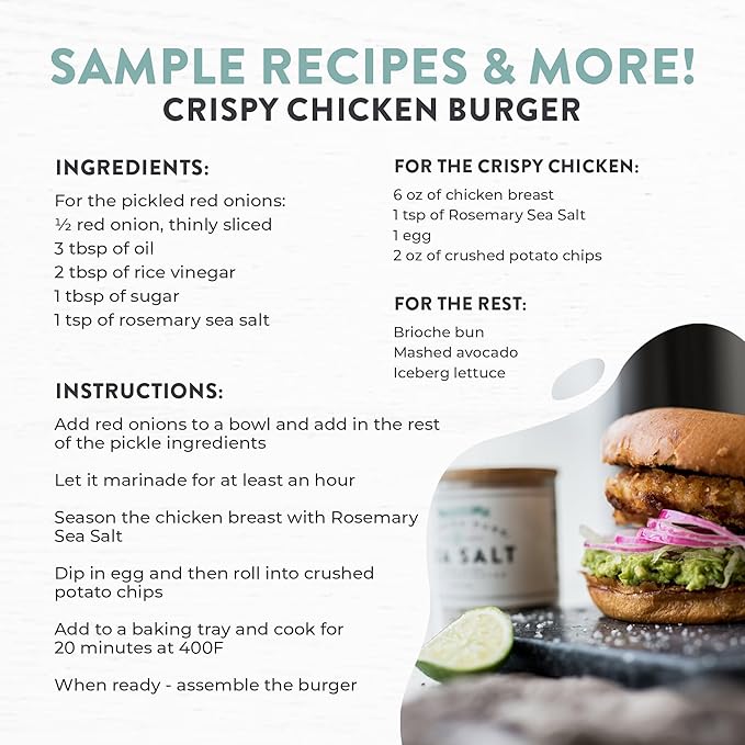 FLORIDA PURE Rosemary Sea Salt - 80+ Mineral Sea Salt, Natural, Unrefined, Non Iodized - for Baking, Cooking, Seasoning & Enhancing Taste - Hand-harvested Flaky Sea Salt (4.5 oz Jar)