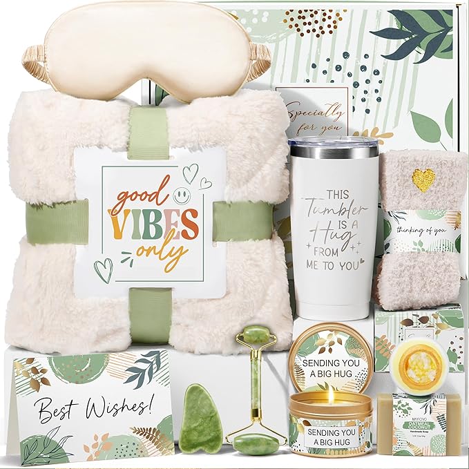 Self Care Gifts for Women Get Well Soon Gifts Basket, Birthday Gifts for Women Care Package Relaxing Spa Gifts Thinking of You Gifts w/ Blanket, Unique Christmas Gifts for Mom Her Friend Sister Wife