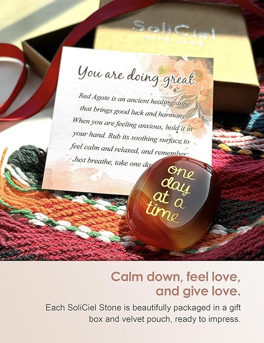SOLICIEL One Day at A Time Agate Healing Crystal, Thinking of You Gifts for Him for Her Anxiety Relief Items You Got This Sobriety Gifts Inspirational for Best Friend for Women Men