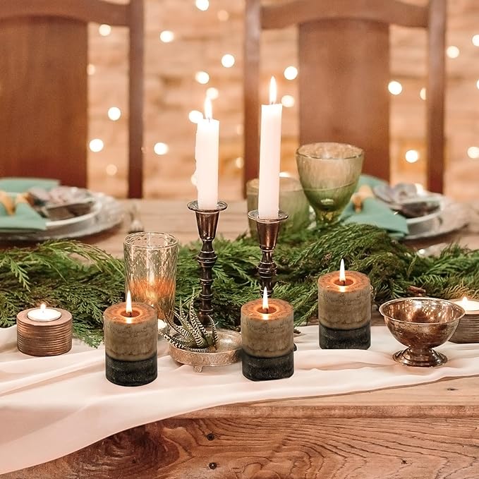 KONNI Coffee Layered Pillar Candles Set of 3, 3"x 4" Unscented Pillar Candles Bulk, 39 Hours Long Burning Candles, Smokeless&Dripless Round Candle for Wedding, Home Decoration, Parties, Spas, Dinner