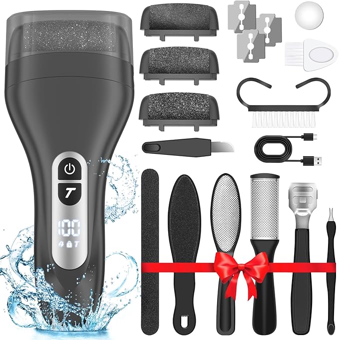 Electric Callus Remover for Feet,Rechargeable Electronic Foot File Pedicure Tools,Professional Waterproof Foot Scrubber File,Portable Pedi Feet Care for Cracked Heels &Dead Skin with LCD Display