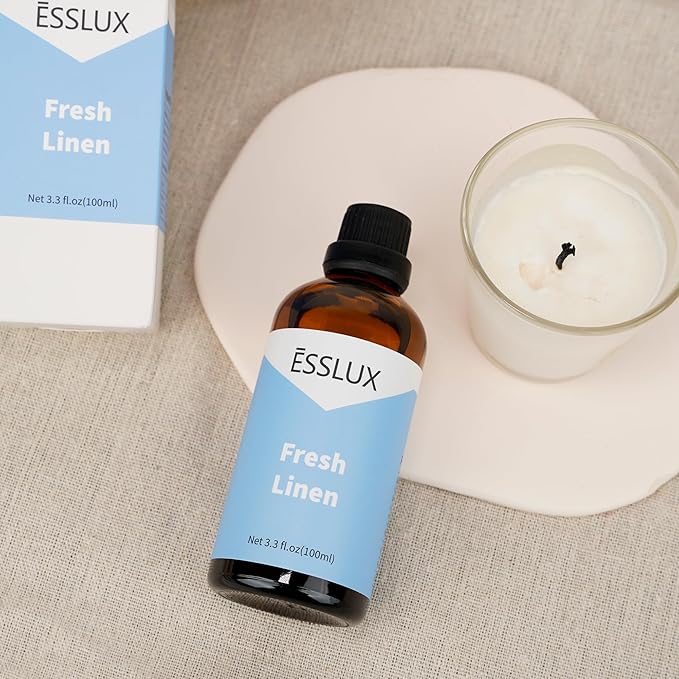 Fresh Linen Fragrance Oil, ESSLUX Large Single Scented Oils 100 ml (3.3 oz), Clean Aromatherapy Essential Oils for Home for Diffuser, Massage, Soap, Candle Making Scents