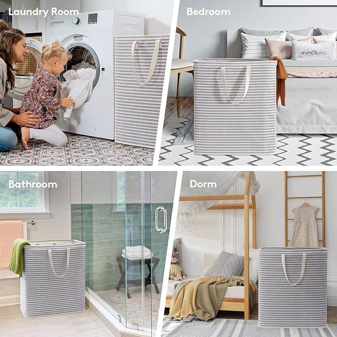 Lifewit 2 Pack Laundry Hamper Large Collapsible Laundry Baskets, Freestanding Waterproof Clothes Hamper with Easy Carry Handles in Laundry Room Bedroom Bathroom College Dorm for Adults, Gray, 2 x 100L