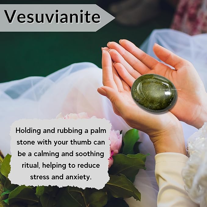 Amazing Gemstone Vesuvianite Crystals and Healing Stones - Large Palm Stone Crystals Piedra - Crystal for Good Luck, Balanced Positive Energy, Meditation - Unique Stocking Stuffers, Gifts for Women