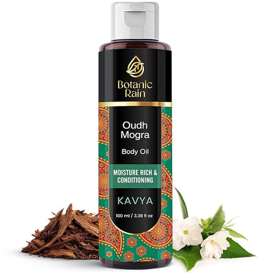 Ayurveda Body Oil with Oudh & Mogra – Organic, Nourishing & Hydrating for Dry, Flaky Skin – Fast Absorbing, Non-Greasy, Ayurvedic for Men & Women – 3.38 fl oz (Pack of 1)