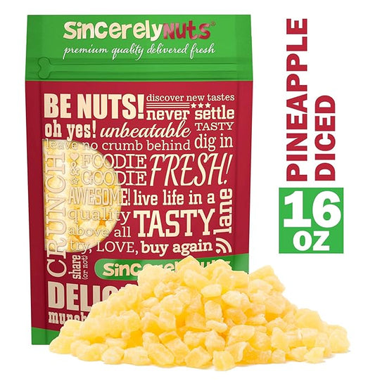 Sincerely Nuts Diced Pineapple (1 LB)-The Perfect Healthy Snack - Vegan, Gluten-Free and Kosher Superfood - Dried Fruit for Yogurts, Trail Mix, and More-Tasty Cooking Staple for Your Favorite Dishes