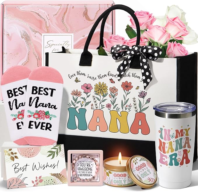 Christmas Grandma Gifts for Nana Grandma Gift from Granddaughter Grandchildren Grandkids, Unique Grandmother Birthday Gifts Nana Gift Basket for Gigi Grandmother, Best Grandmother with Canvas Tote Bag