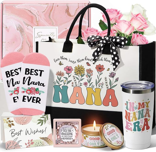 Christmas Grandma Gifts for Nana Grandma Gift from Granddaughter Grandchildren Grandkids, Unique Grandmother Birthday Gifts Nana Gift Basket for Gigi Grandmother, Best Grandmother with Canvas Tote Bag