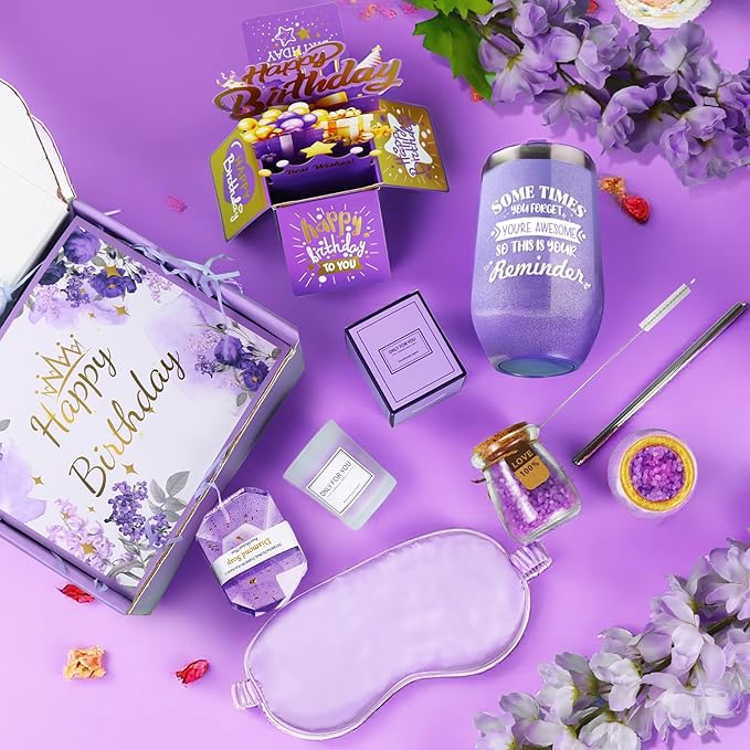 Happy Birthday Gifts for Women, Luxury Lavender Spa Gift Basket with Bath Essentials, Birthday Gifts for Mom, Wife, Sister, Girlfriend, Daughter, Coworker 16 oz Tumbler 3D Pop Up Birthday Cards
