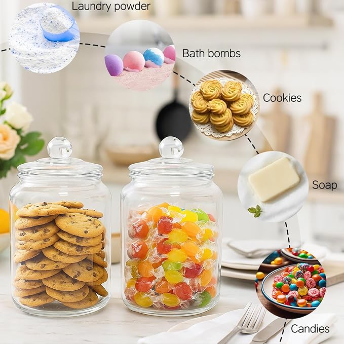 2 Pack 101 oz Bath Salt Container, Bath Salts Glass Jar with Bath Salt Scoop, Large Glass Jar with Lid, Laundry Detergent Jar W. Measuring Cup