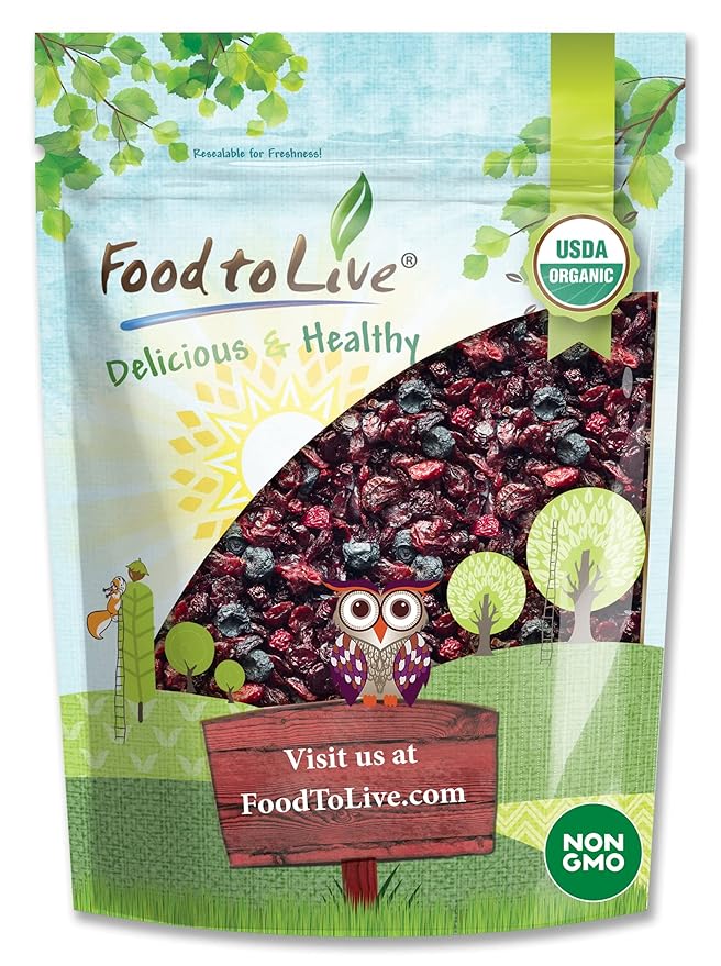 Food to Live - Organic Mixed Berries, 4 Pounds - Non-GMO Dried Blueberries, Cranberries, and Tart Cherries, Kosher, Lightly Sweetened, Unsulfured, Bulk
