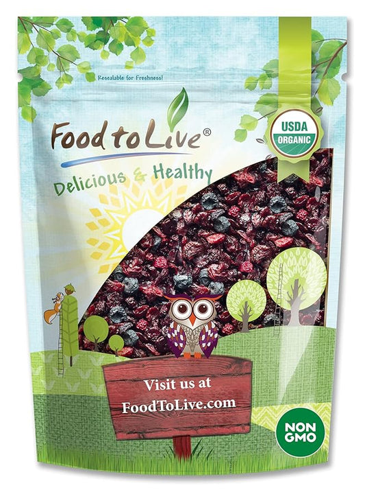 Food to Live - Organic Mixed Berries, 4 Pounds - Non-GMO Dried Blueberries, Cranberries, and Tart Cherries, Kosher, Lightly Sweetened, Unsulfured, Bulk