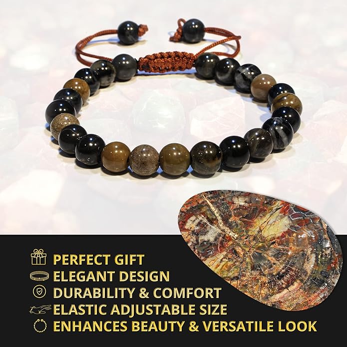 Energy Protection Crystal Handmade Adjustable Bead Bracelet Perfect for Men, Women’s Gift - Gemstone Healing Stretch Bracelet Pulsera Para Hombre Mujer Stocking Stuffer