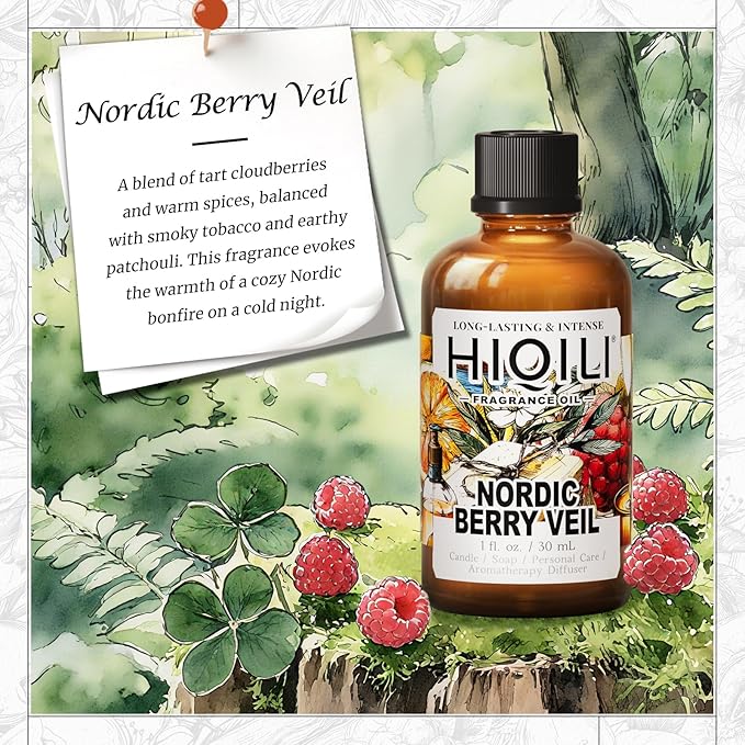 HIQILI Nordic Berry Veil Fragrance Oil for Home Diffuser, Candle & Soap Making Supplies, Luxury Hotel Scent, Essential Oil - 1 Fl Oz