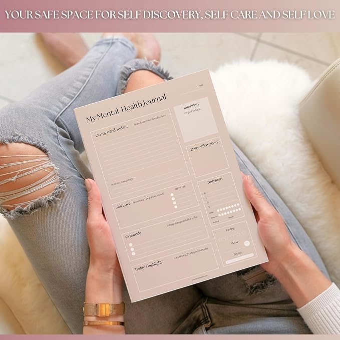Mental Health Journal Planner | Daily Gratitude, Self Care, Intentions, Affirmations and Nutrition (Lux, A5 Ring Bound)