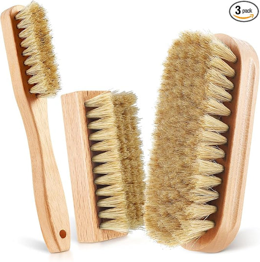 3 Pcs Wood Laundry Stain Brush Stain Remover Brushes with Boar Bristle Small Stain Brush for Clothes for Scrubbing Stains from Furniture Fabric Leather(3 Pcs E)