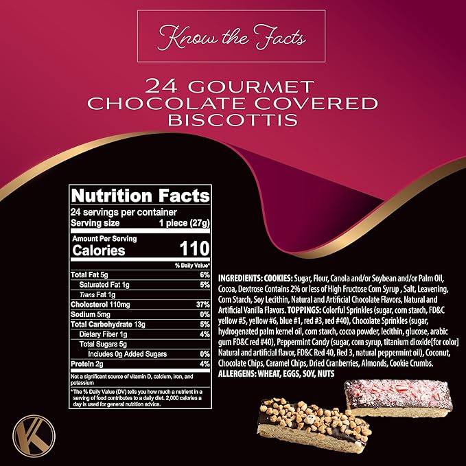 KREMERY Creamy Chocolate Cravings - Diwali Sweets Hamper Chocolate Covered Biscotti Cookies Gift Basket, in Elegant Gift Box (24 Biscotties, Assorted Sweet Toppings)