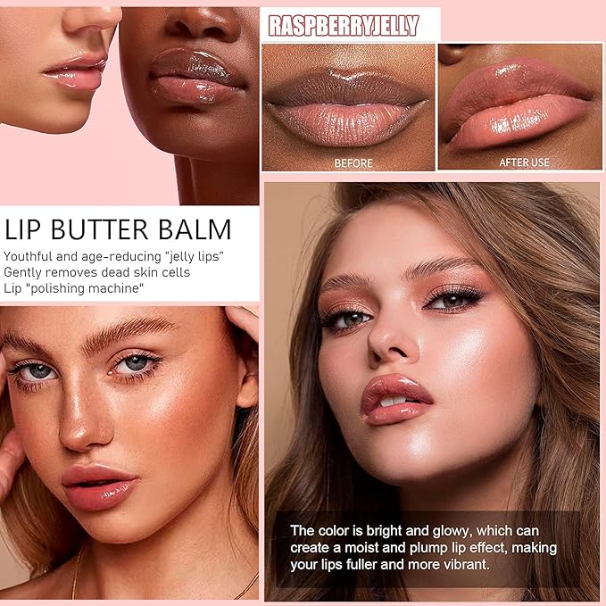 4 Color Glossy Lip Balm Butter Lip Gloss，Moisturizing Non Sticky High Shiny Finish Lip Glow Oil, Natural Plumping Lip Tint Lip Care & Repair Lip Mask for Soft & Smooth & Protect Dry Lip