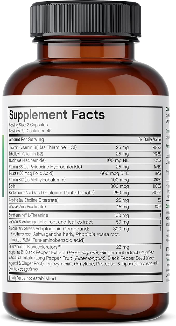 Futurebiotics Stressassist L-theanine Ashwagandha and Rhodiola Rosea Stress Complex - Natural Nutritional Stress Function, 90 Vegetarian Capsules