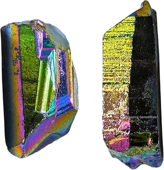 Amazing Gemstone 2 Pieces Titanium Aura Quartz Raw Pencil Points Crystals and Healing Stones, Natural Rocks for Meditation and DIY Raw Point Stones and Crystals