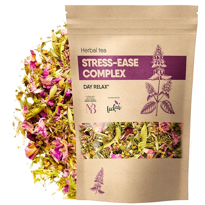 Stress-Relief Herbal Tea Blend with Calming Chamomile, Lavender, Rose, Lemon Verbena, Agrimony, Catnip, Damiana, Holy Basil, Hawthorn Berry, and Skullcap for Relaxation (Herbal Tea)