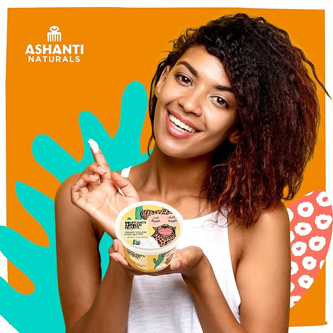 Ashanti Naturals Creamy Yellow Shea Butter Body Butter | Grade A, 100% Natural African Raw Shea Butter for Dry Skin, Face and Hair (8oz)