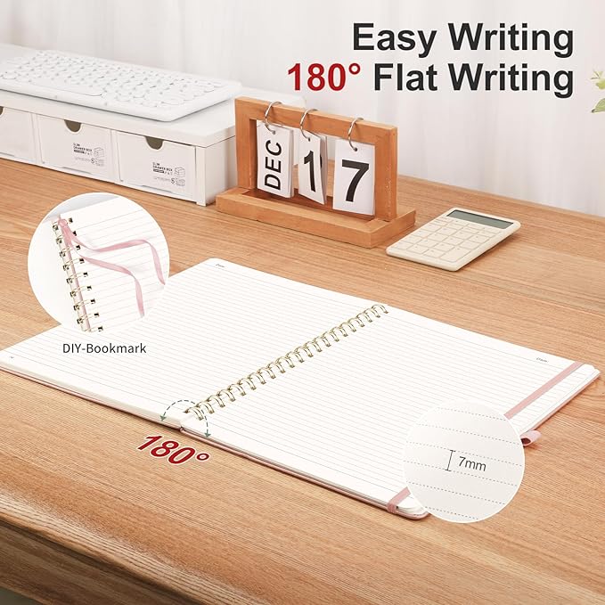 AHGXG Lined Spiral Notebook Journal for Women, Hardcover Leather Notebook College Ruled 140 Pages, A5 5.7" x 8.3", 100 GSM Thick Paper, Notebooks for School Work, Journals for Writing, Rose Gold